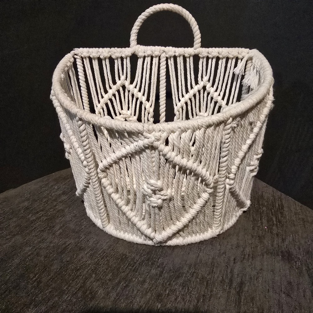 Boho Macrame Wall Hanging Basket Woven Pocket Planter Storage Medium Size Cream